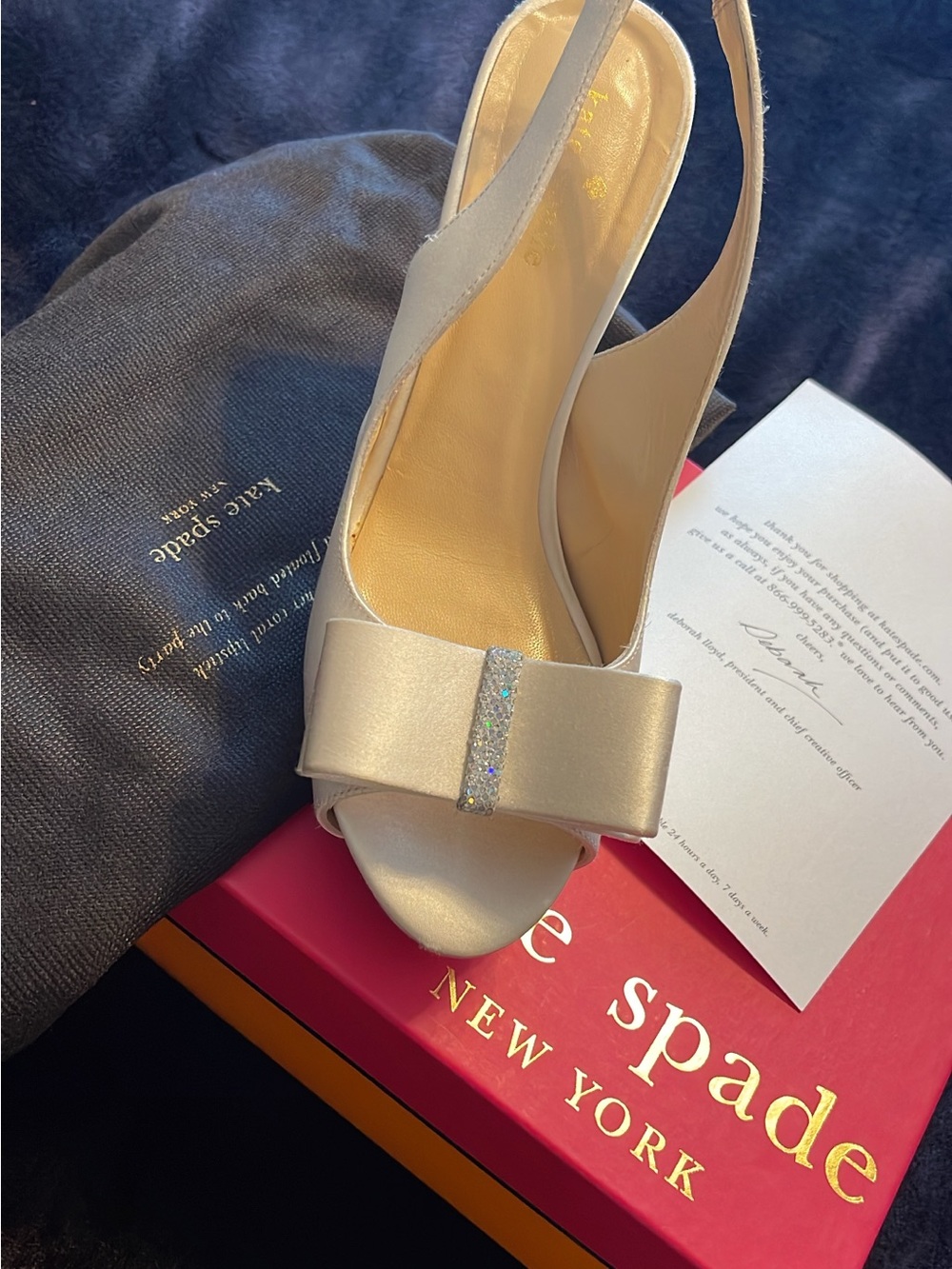 kate spade Cream Pearl Bow Slingback Heels with Crystal Accent